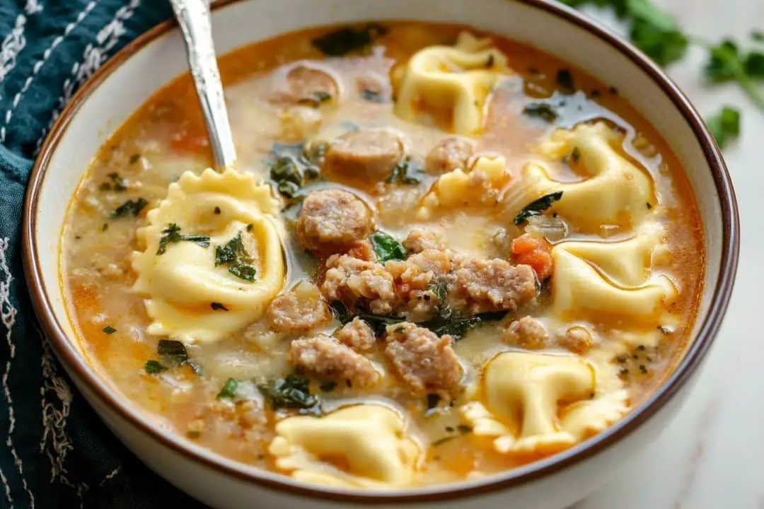 This Sausage Tortellini Soup is a flavorful, creamy, and comforting dish packed with Italian sausage, tender tortellini, and kale, perfect for a cozy meal.