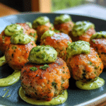 Baked salmon meatballs, avocado sauce, healthy dinner, low-carb salmon, easy dinner recipe, homemade meatballs, Greek yogurt sauce, salmon recipe, quinoa side dish, healthy fish dish, easy seafood recipe, protein-packed meal