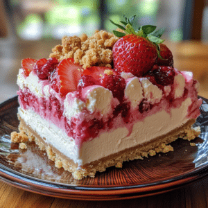 strawberry cheesecake, no-bake cheesecake, Oreo cheesecake, strawberry dessert, cheesecake topping, no-bake strawberry dessert, easy cheesecake, berry cheesecake