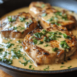 Boneless Pork Chops, Smothered pork chops, creamy garlic sauce, garlic pork chops, boneless pork chop recipe, easy pork chop recipe