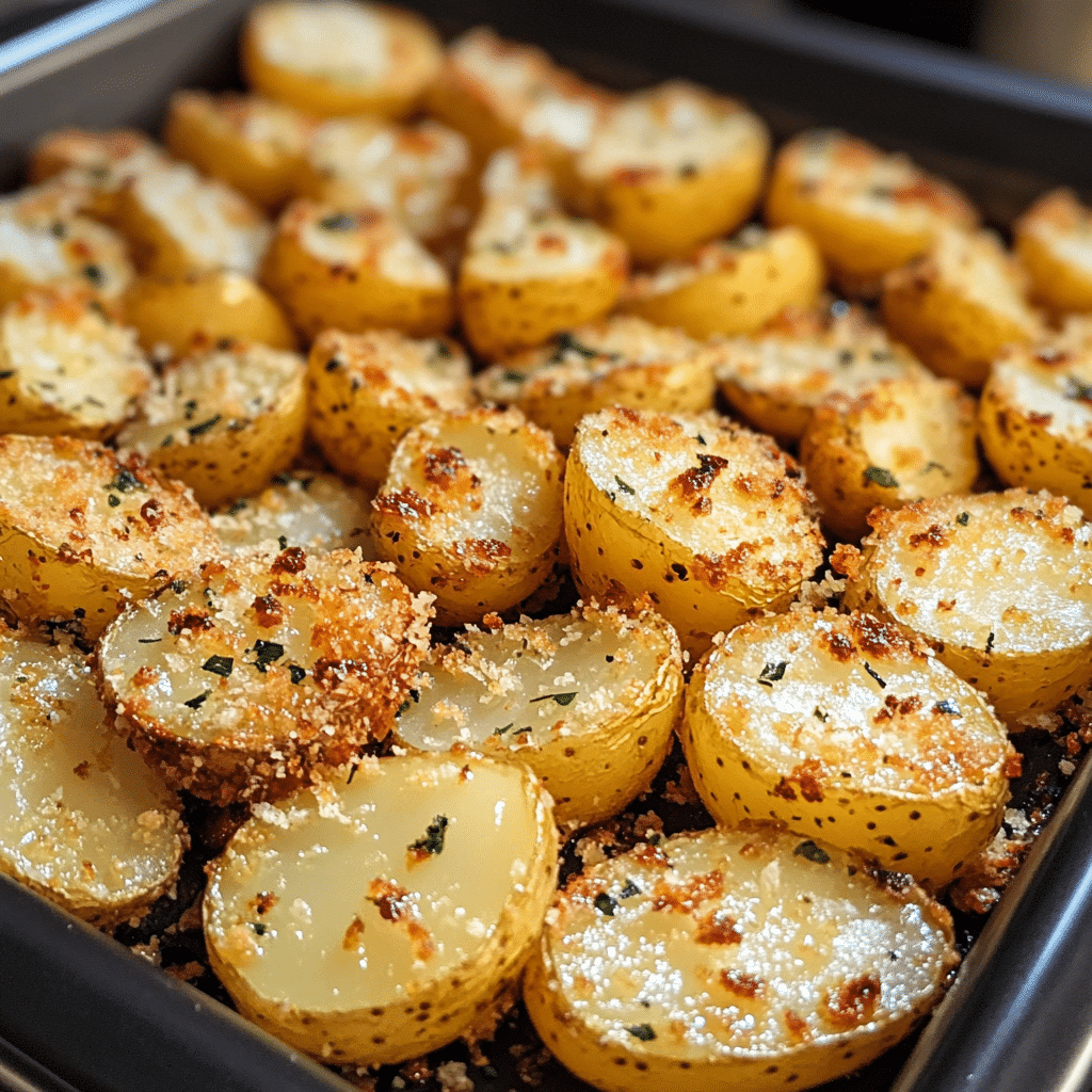 crispy potatoes, garlic Parmesan potatoes, roasted potatoes, side dish, crispy potato recipe, Parmesan crusted potatoes, baked potatoes, easy potato recipe, homemade crispy potatoes