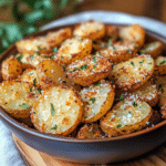 crispy potatoes, garlic Parmesan potatoes, roasted potatoes, side dish, crispy potato recipe, Parmesan crusted potatoes, baked potatoes, easy potato recipe, homemade crispy potatoes