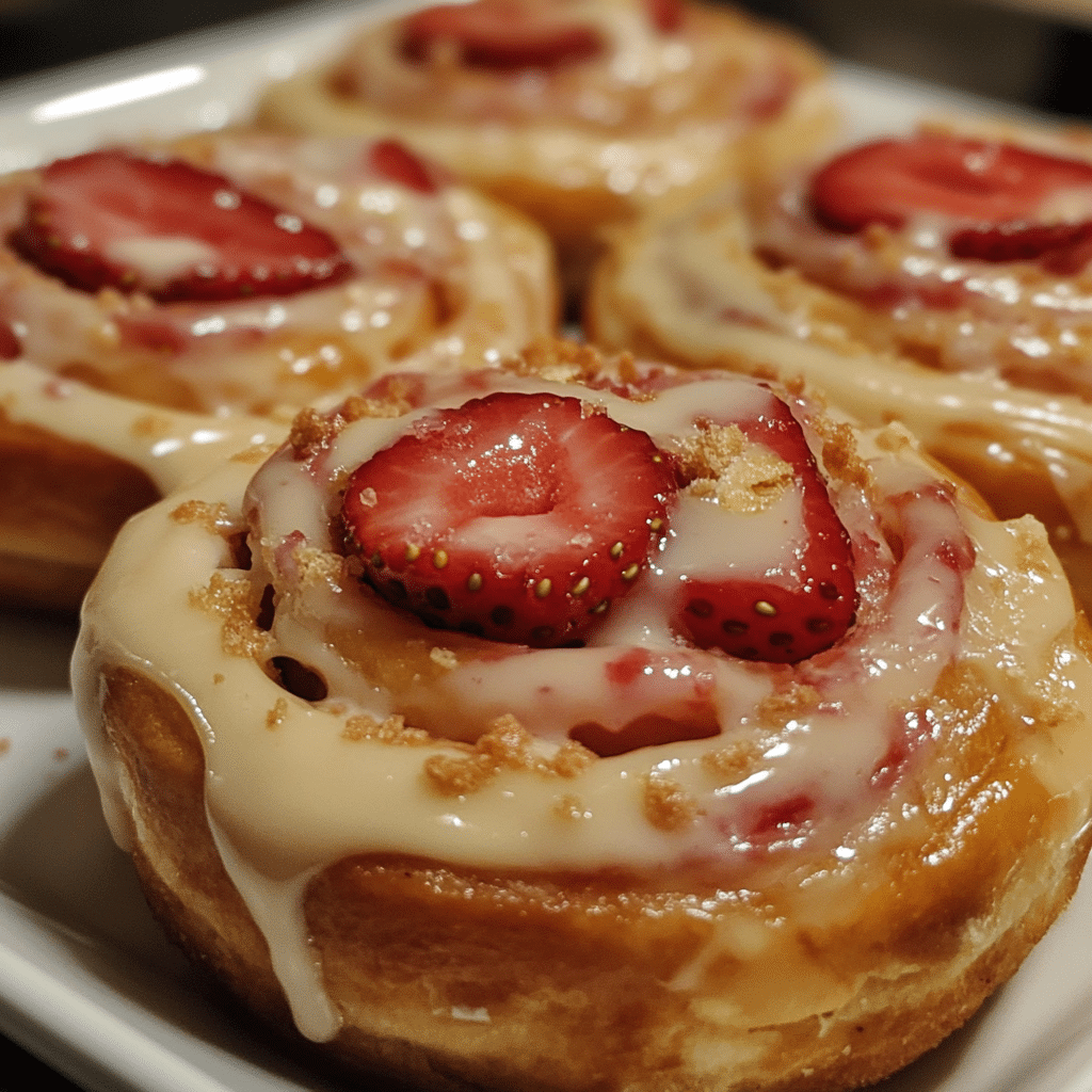 strawberry cinnamon rolls, cheesecake cinnamon rolls, strawberry rolls, cinnabon rolls, breakfast rolls, dessert rolls, cinnamon roll recipe, homemade cinnamon rolls, strawberry dessert, cream cheese glaze