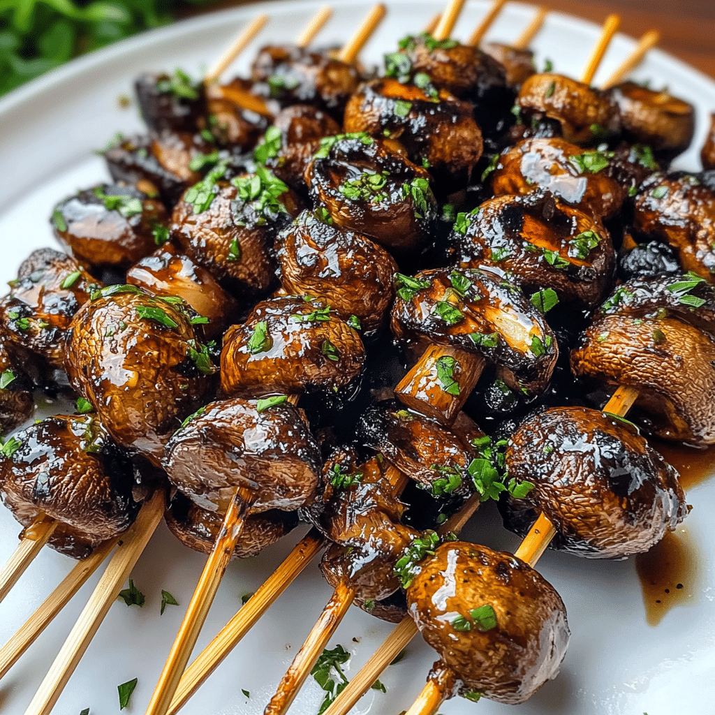 Balsamic Garlic Grilled Mushroom Skewers