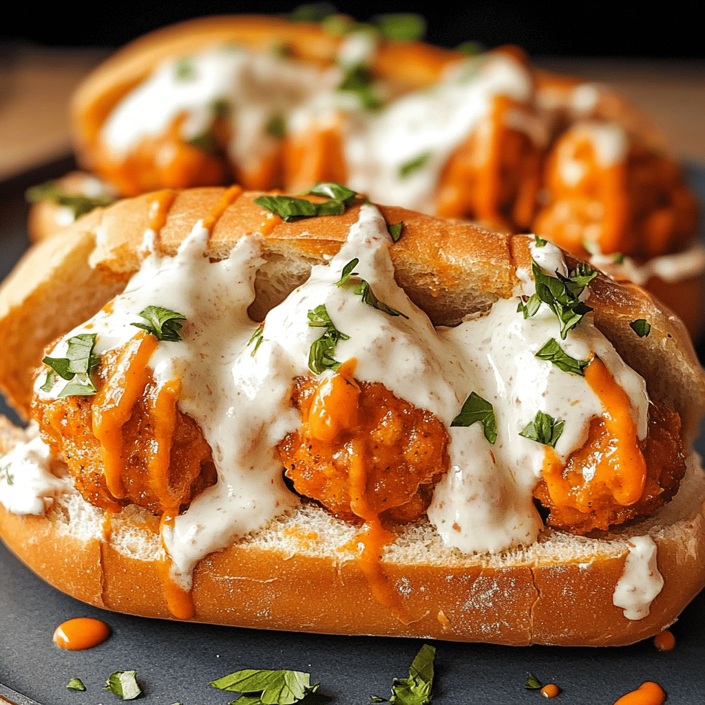 Buffalo Chicken Meatball Sandwiches
