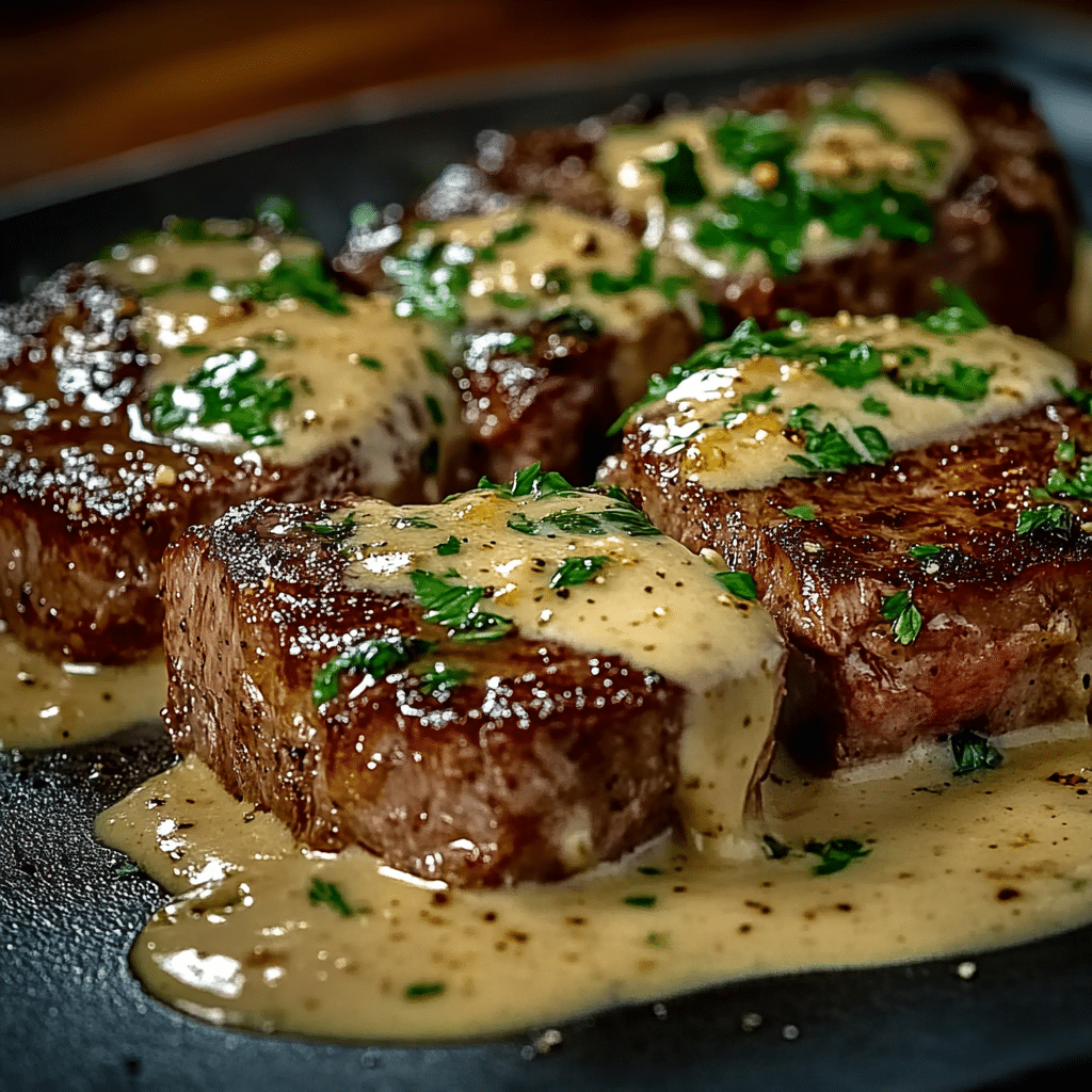 Juicy Steak with Creamy Garlic Sauce