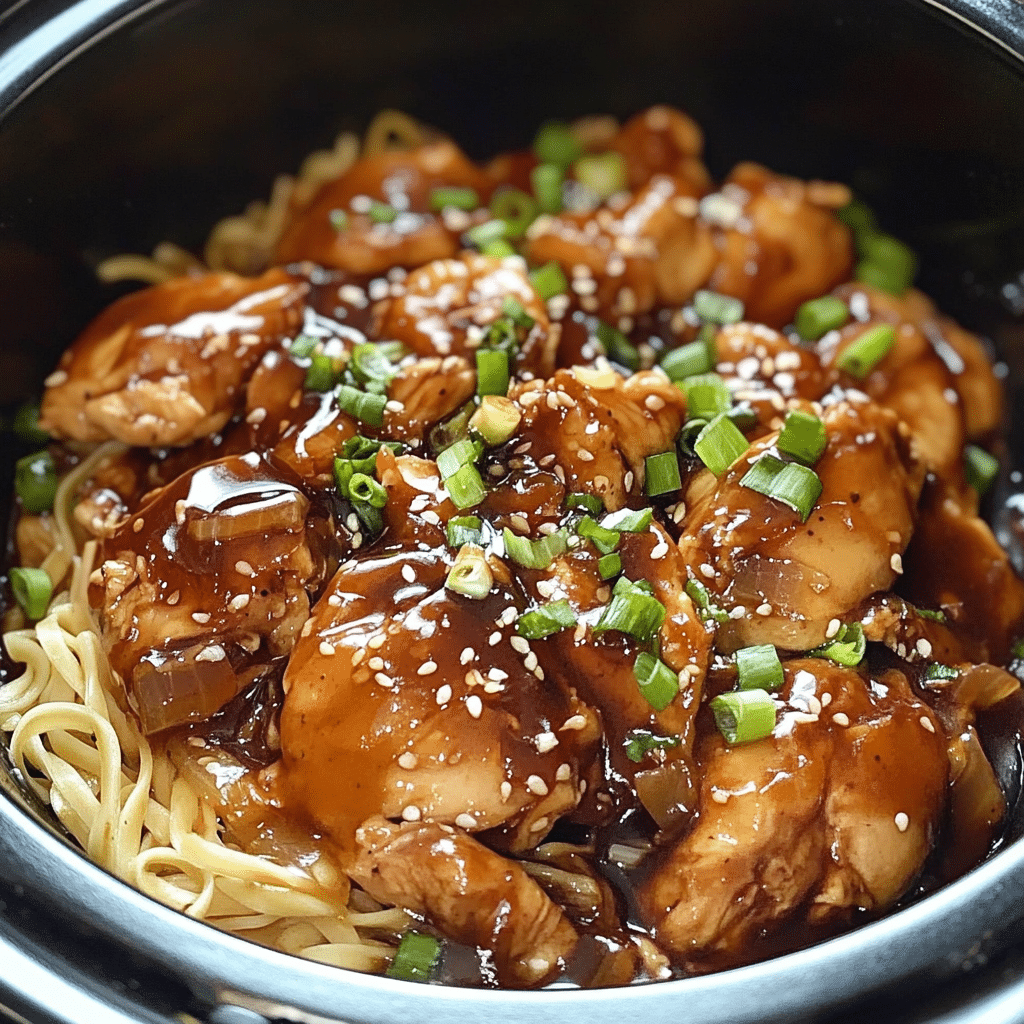 Slow Cooker Honey Garlic Chicken & Noodles