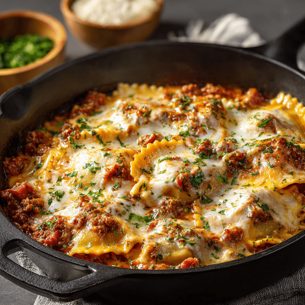 Cheesy Beef Ravioli Skillet