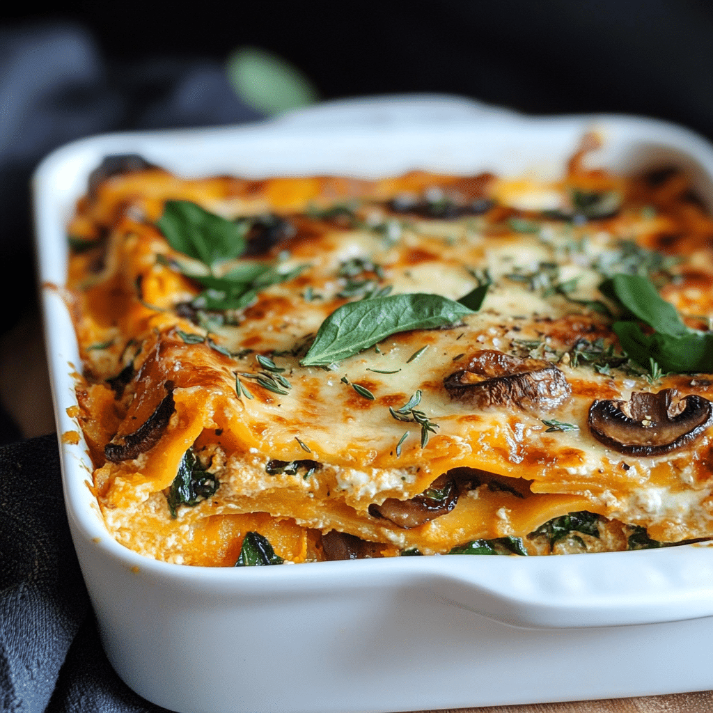 Butternut Squash Lasagna with Mushrooms and Spinach