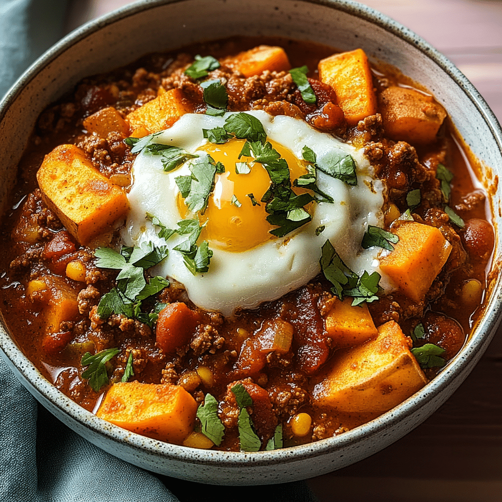 Chorizo Breakfast Chili with Sweet Potatoes