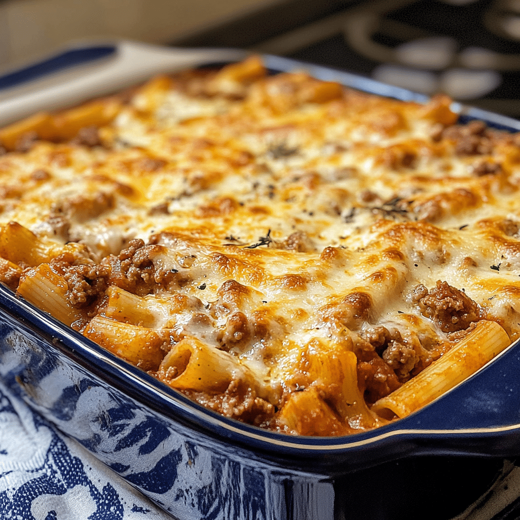 Greek Baked Ziti with Ground Beef and Mozzarella