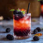Halloween Mocktail with Kombucha and Blackberries
