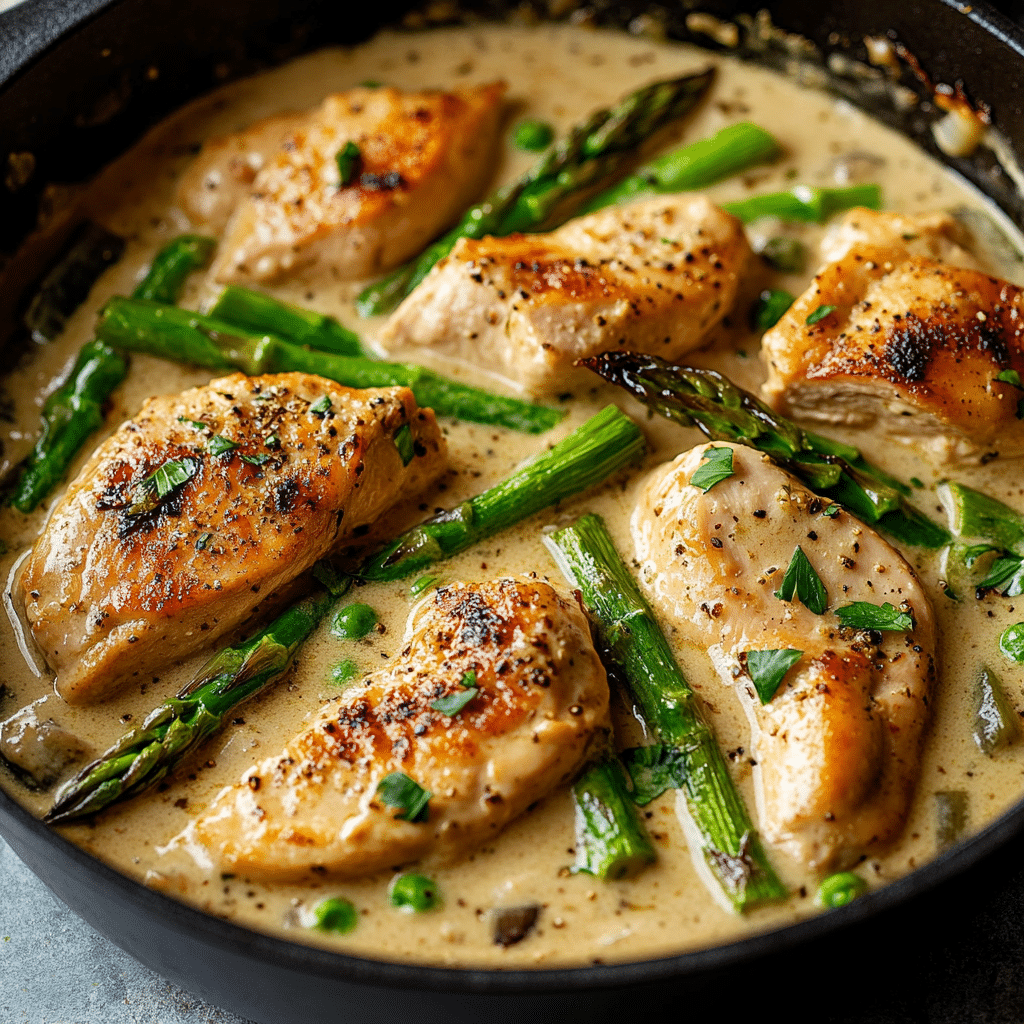 One Pot Creamy Chicken and Asparagus Recipe