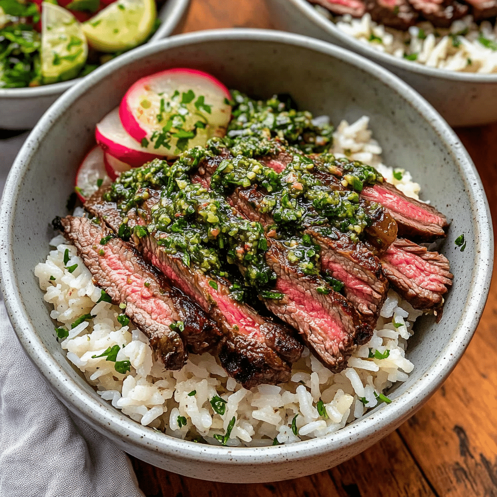 Skirt Steak Rice Bowls with Chimichurri