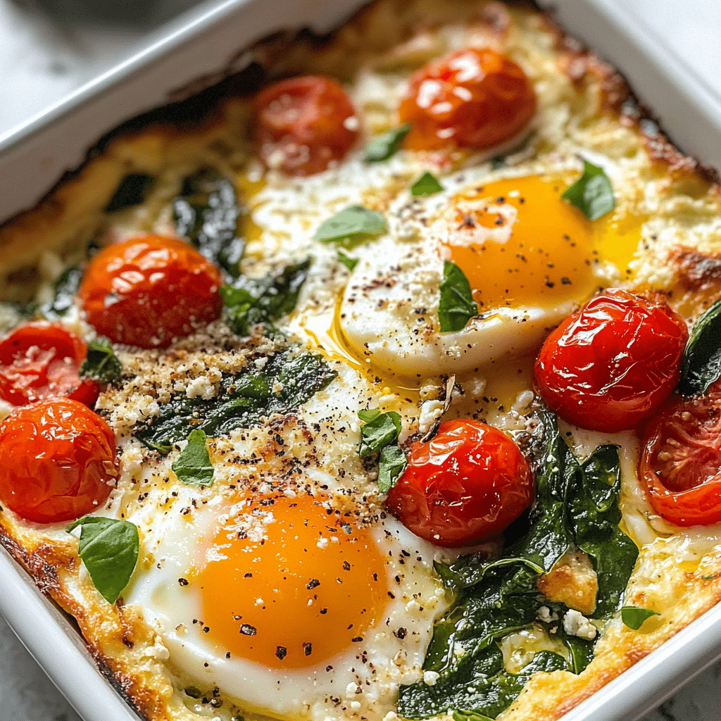 Baked Feta Eggs with Tomatoes and Spinach