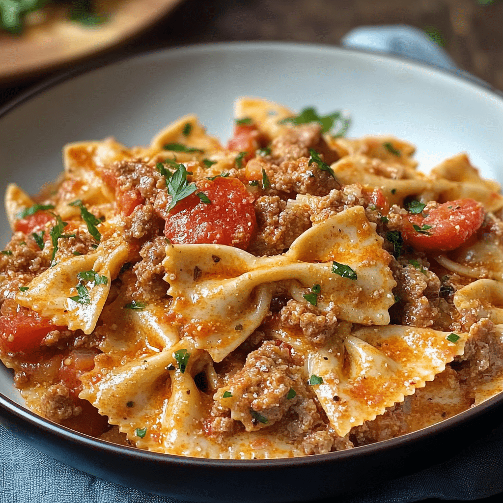 Bow Ties with Sausage, Tomatoes, and Cream