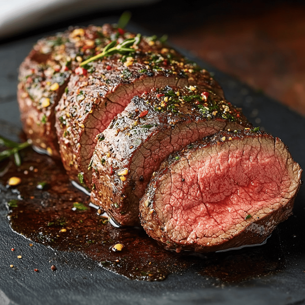 Grilled Beef Tenderloin with Herb-Garlic-Pepper Coating