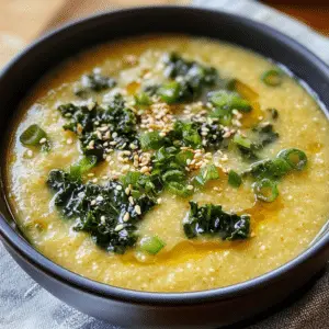 Hearty Vegan Polenta and Kale Soup With Miso and Toasted Sesame Oil