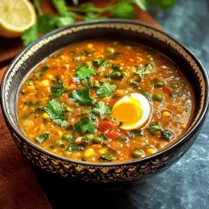 Moroccan Egg Drop Harira (Vegetable and Legume Soup)