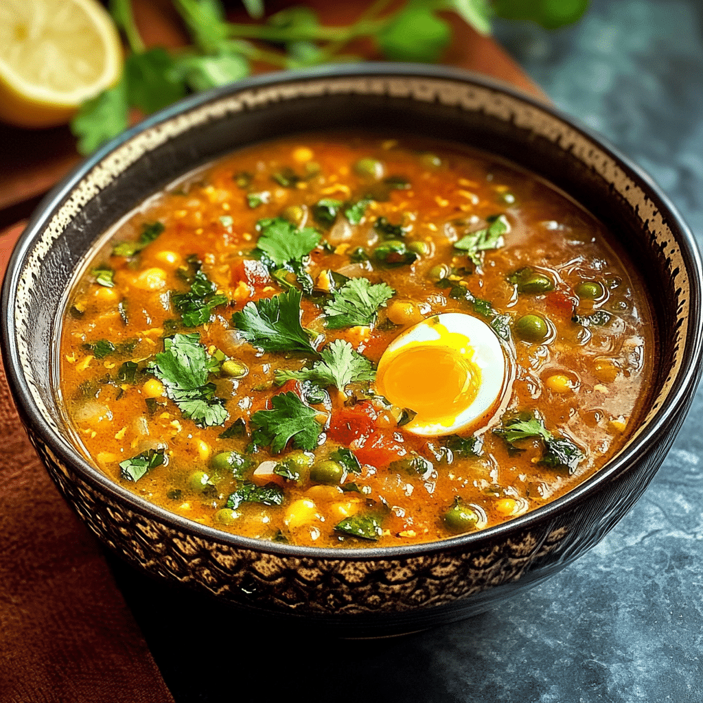 Moroccan Egg Drop Harira (Vegetable and Legume Soup)