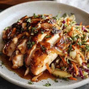 Sticky Apple Cider Chicken with Crisp Autumn Slaw