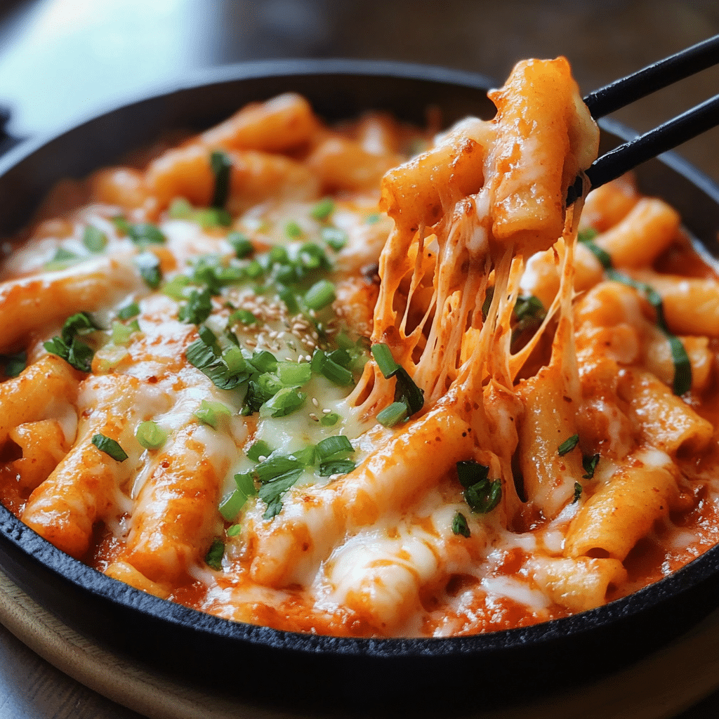 Cheesy Tteokbokki with Spicy Korean Rice Cakes