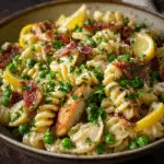 Chicken Pasta with Bacon Peas and Lemon