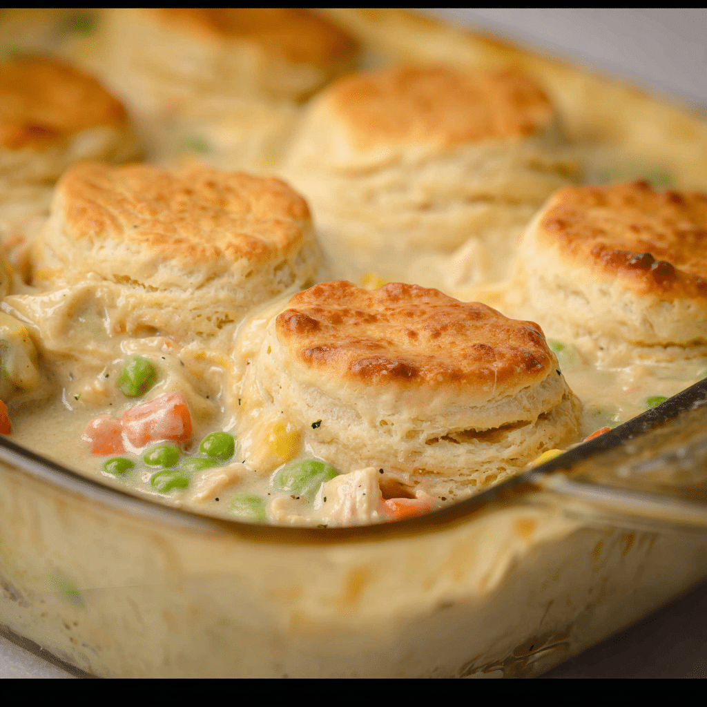 Chicken Pot Pie Casserole with Biscuits