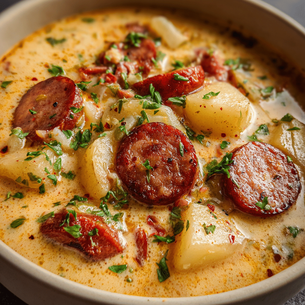 Creamy Cajun Potato Soup with Andouille Sausage