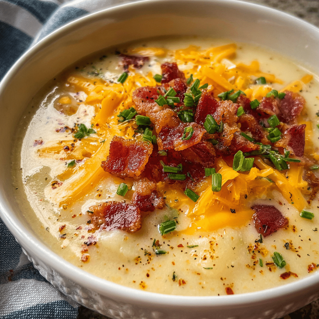 Creamy Crock Pot Potato Soup with Bacon and Cheddar