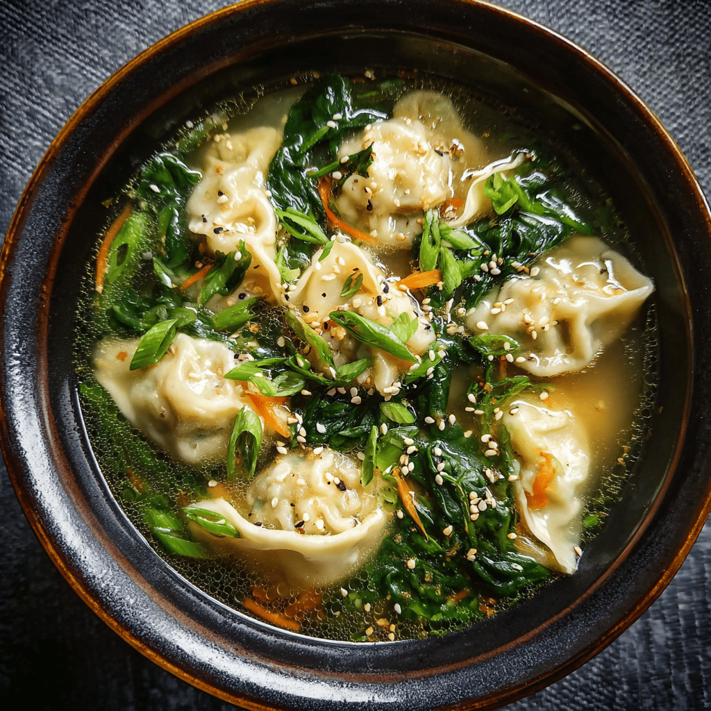Potsticker Soup with Spinach