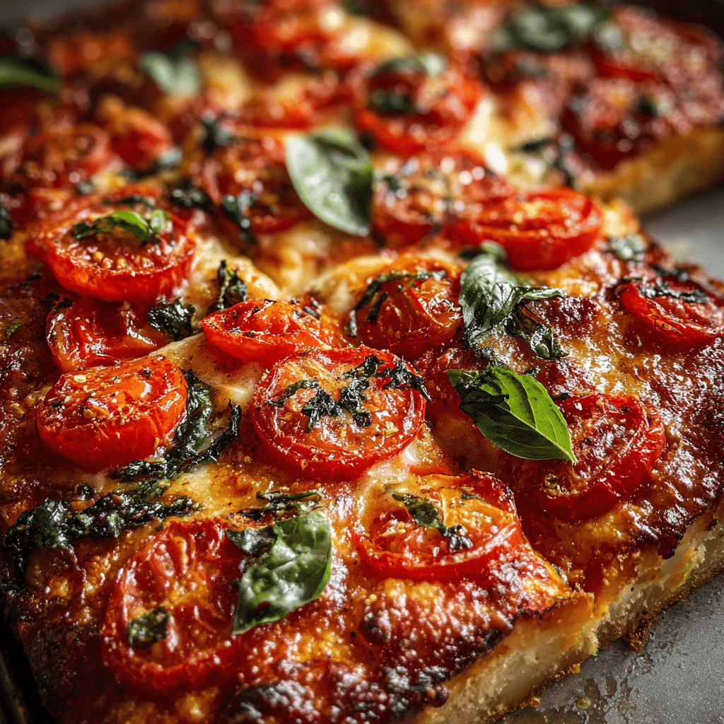 Sheet Pan Pizza with Basil and Tomatoes