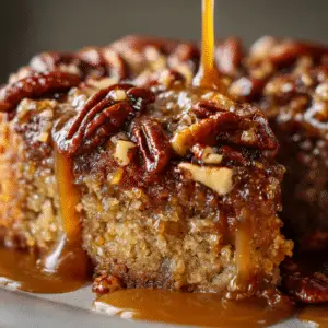 Upside Down Pecan Cake with Caramel Topping