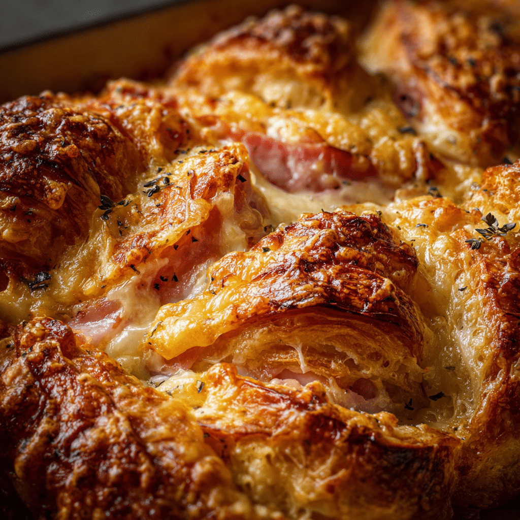 Cheese and Ham Croissant Bake