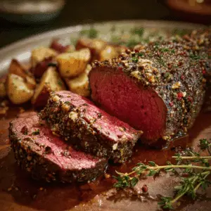 Garlic Peppercorn Crusted Beef Tenderloin