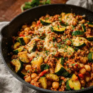 Ground Turkey Zucchini Chickpea Skillet