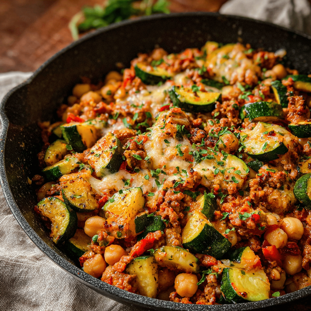 Ground Turkey Zucchini Chickpea Skillet