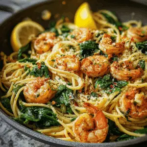 Lemon Garlic Shrimp Pasta With Spinach
