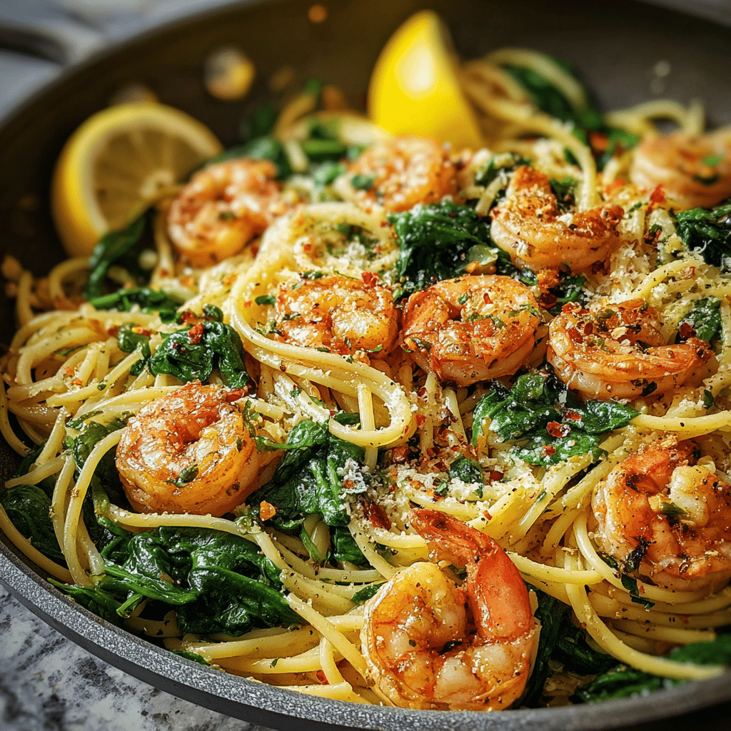 Lemon Garlic Shrimp Pasta With Spinach