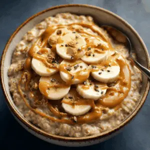 banana and peanut butter oatmeal bowl