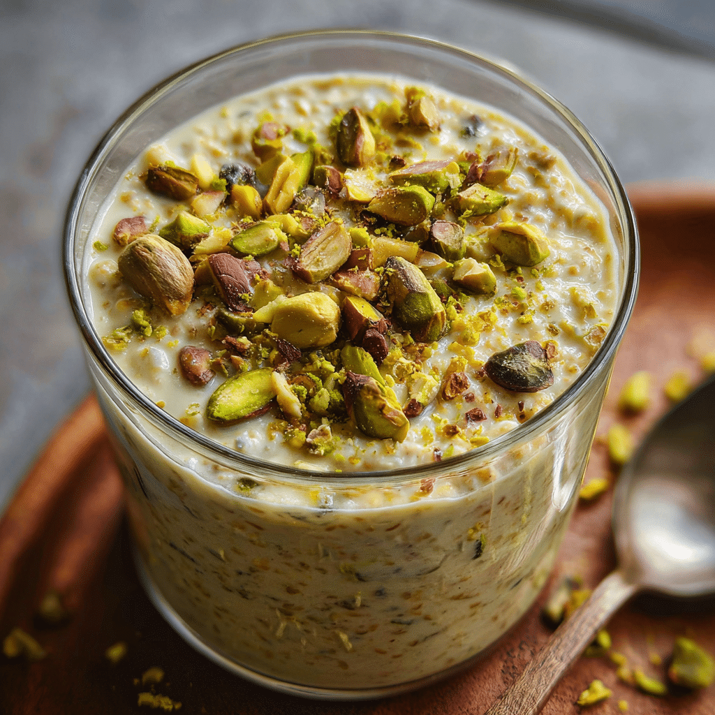 Indian Overnight Oats with Cardamom and Pistachios