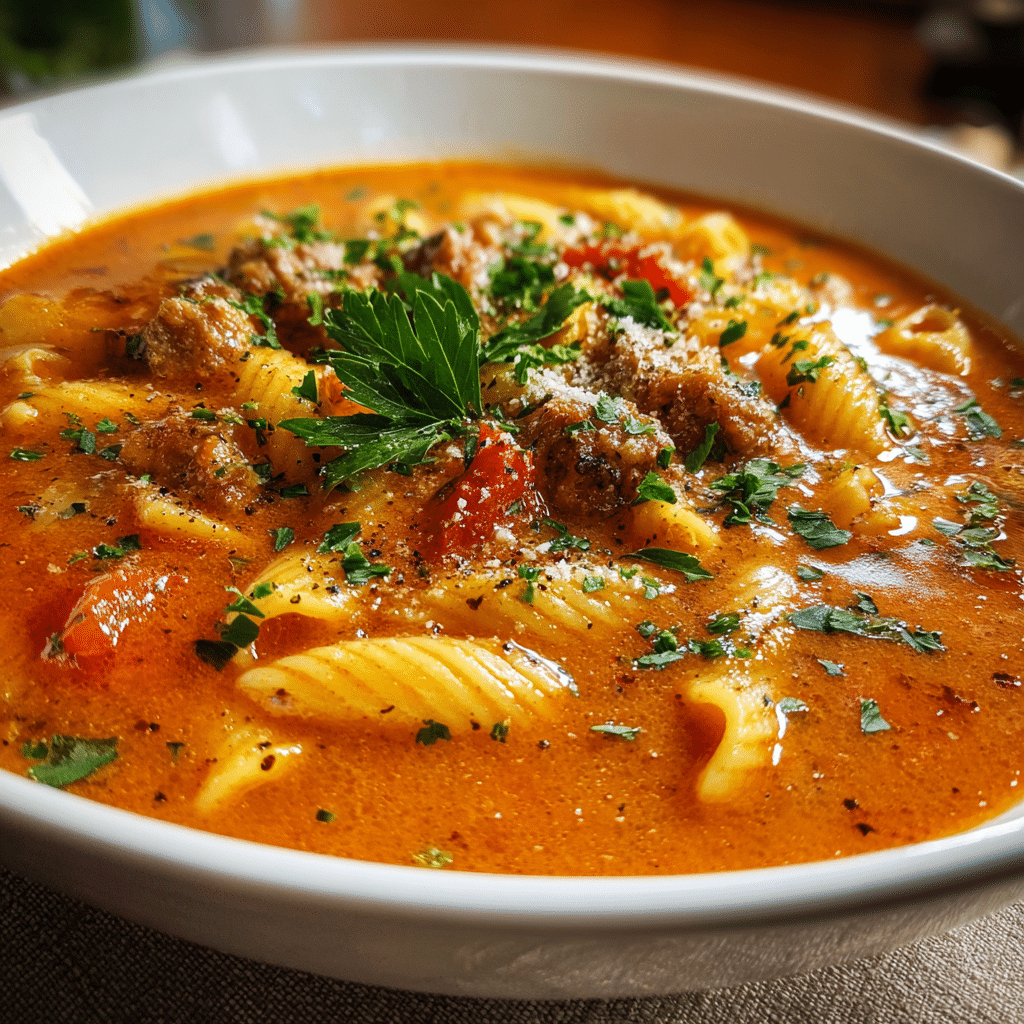 Italian Sausage Soup with Tomato Pasta
