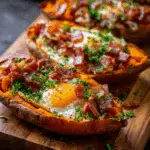 Sweet Potato Breakfast Boats with Bacon and Egg