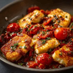Crispy Halloumi & Roasted Tomato Skillet