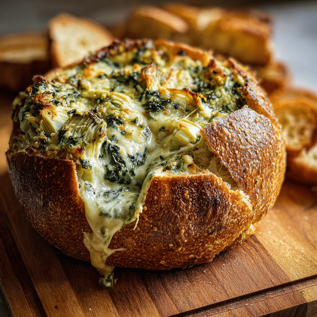 Spinach Artichoke Stuffed Bread Bowl