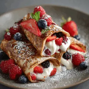 Stuffed French Toast Wraps with Yogurt and Berries