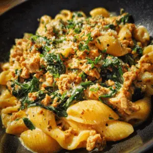 Ground Chicken Pasta with Spinach