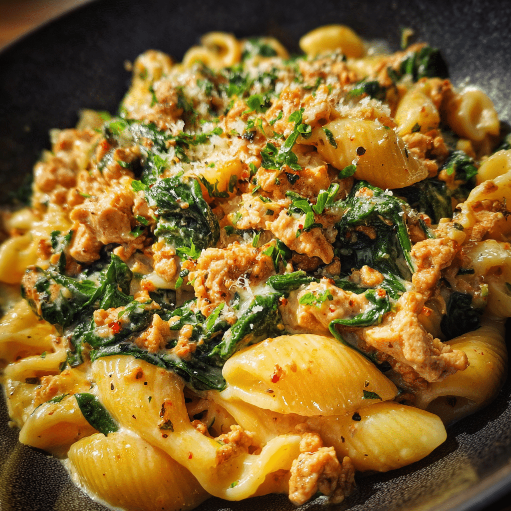 Ground Chicken Pasta with Spinach