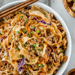Potsticker Noodle Bowl with Pork & Cabbage Slaw