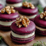 Savory Beet Macarons with Goat Cheese & Walnut Crunch